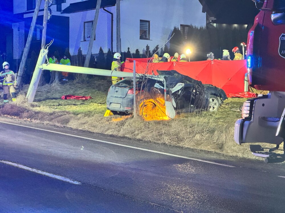 Tragiczny wypadek na drodze krajowej. Życia kierowcy nie udało się uratować [WIDEO] [ZDJĘCIA]