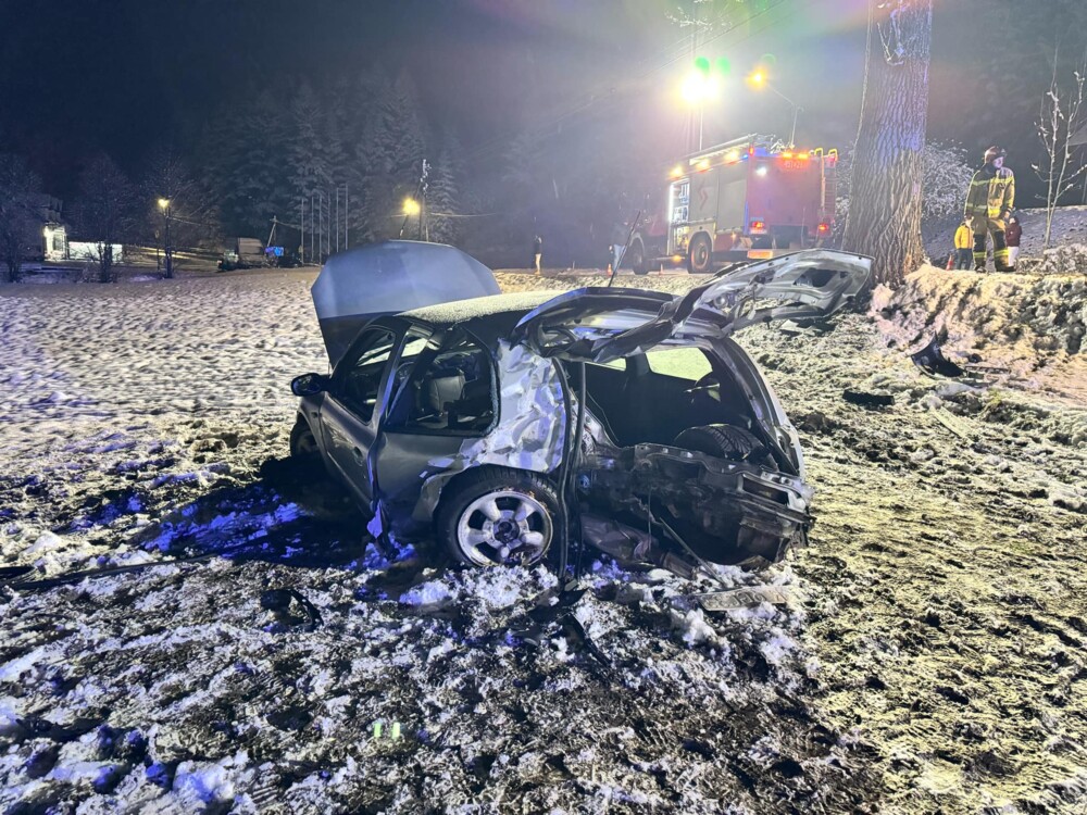 Wypadek w Starej Wsi. Samochód uderzył w drzewo, dwie osoby trafiły do szpitala