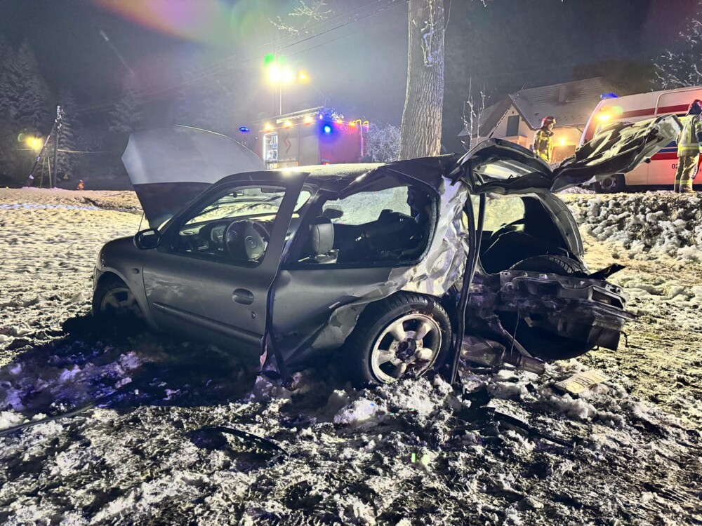 Wypadek w Starej Wsi. Samochód uderzył w drzewo, dwie osoby trafiły do szpitala