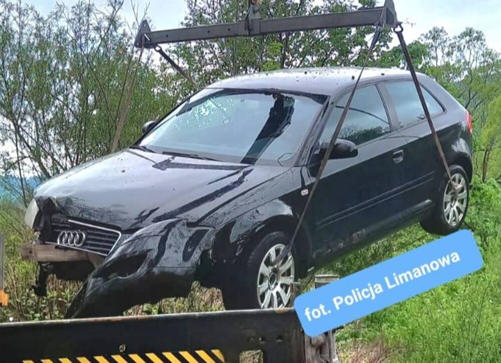 Jechał za szybko i doszło do nieszczęścia. Samochód uderzył w drzewo i wpadł do rzeki [ZDJĘCIA]