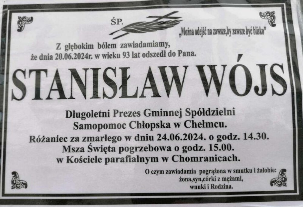 Zmarł długoletni prezes Gminnej Spółdzielni Samopomoc Chłopska 